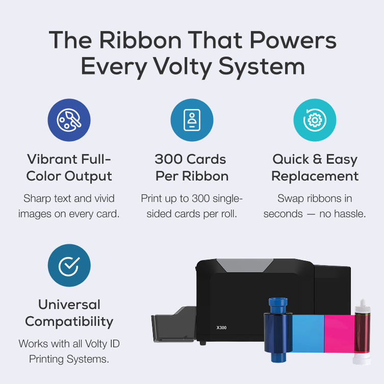 Genuine YMCKO Full-Color Ribbon, 100 Prints, for VX100 ID Card Printer